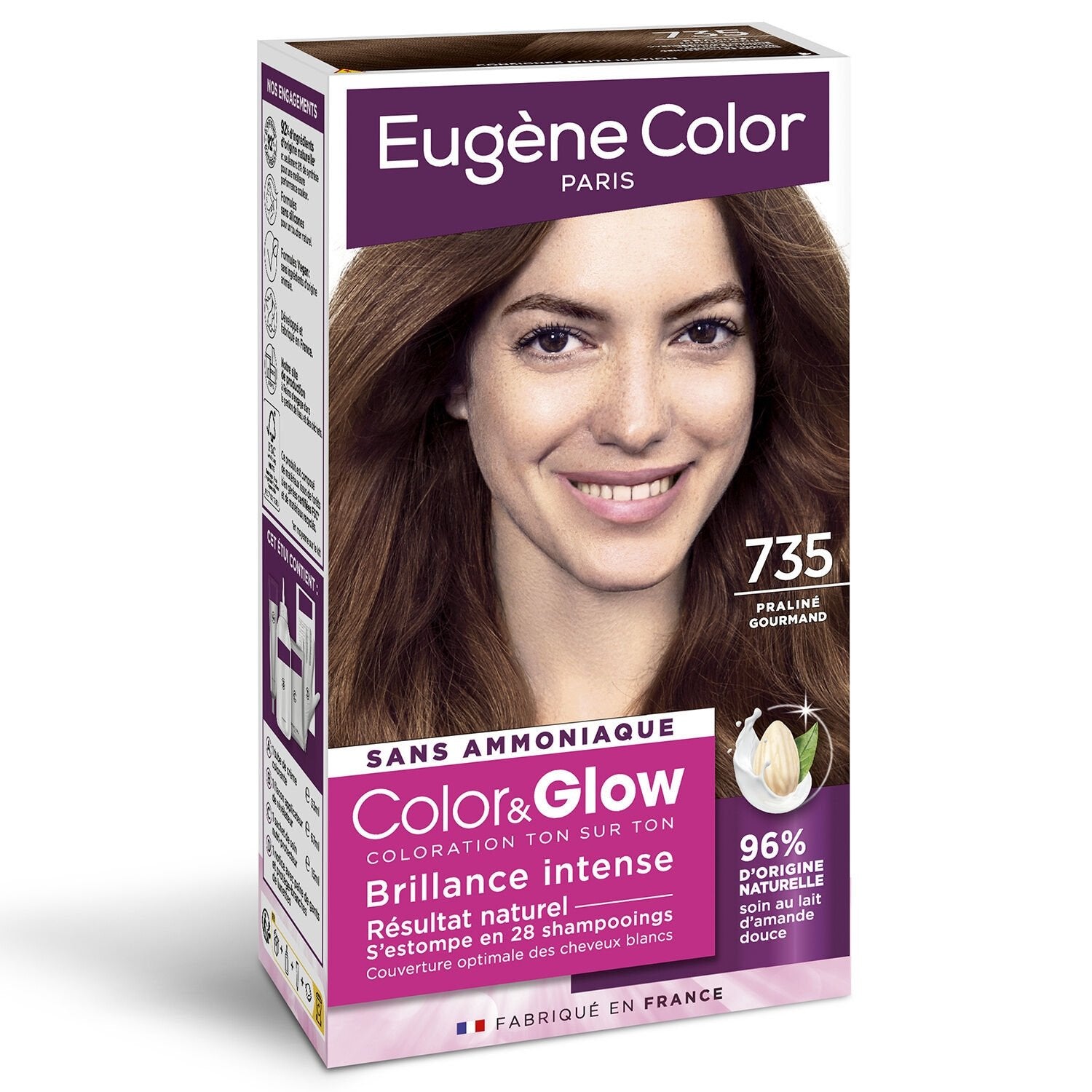 Coloration 735 Praline Gourmand Sans Ammoniaque Brillance Intense Color&glow EUGENE COLOR la boîte