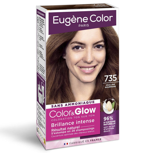 Coloration 735 Praline Gourmand Sans Ammoniaque Brillance Intense Color&glow EUGENE COLOR la boîte