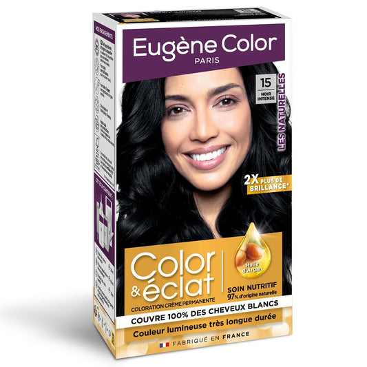 Coloration Permanente 15 Noir Intense Huile d'Argan les Naturelles Color & Éclat EUGENE COLOR la boite de 115 ml