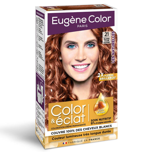 Coloration Permanente 21 Blond Clair Cuivré Huile d'Argan Color & Éclat EUGENE COLOR la boite de 115 ml