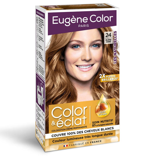 Coloration Permanente 24 Blond Doré Huile d'Argan Couvre 100% Cheveux Blancs Color & Éclat EUGENE COLOR la boite de 115 ml