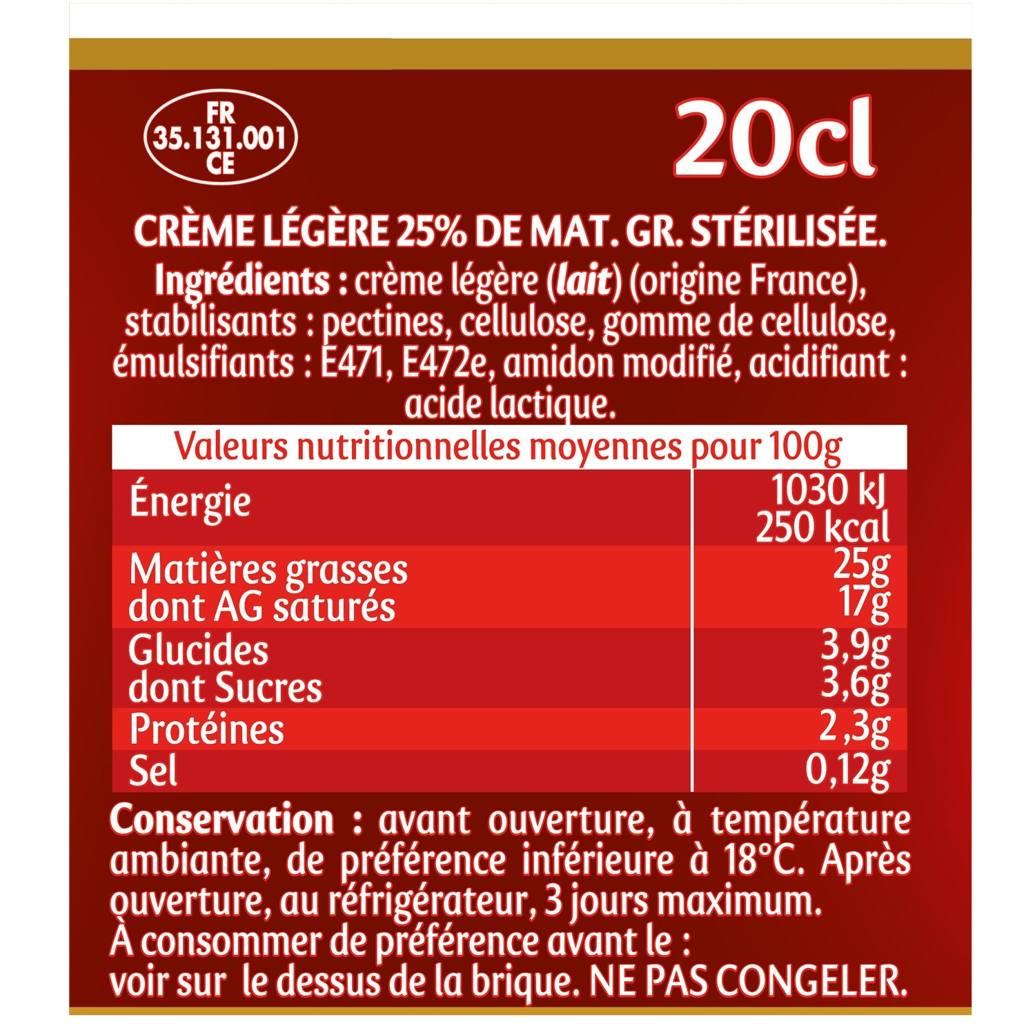 Crème UHT semi-épaisse Secret de Crème 25% MG PRESIDENT 