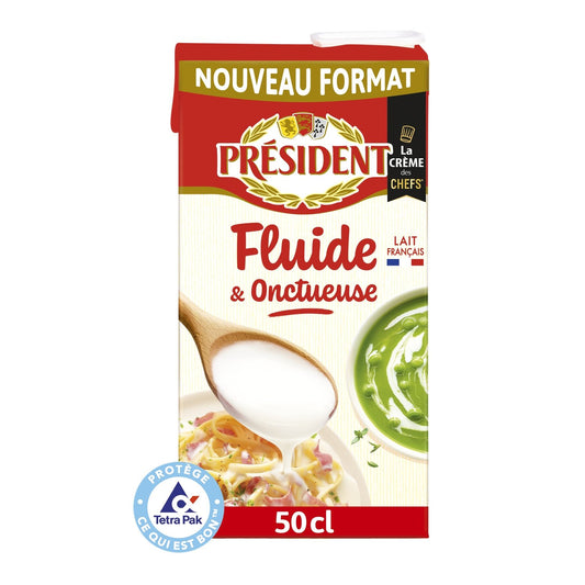 Crème Légère Fluide et Onctueuse à 25% Mg Stérilisée UHT PRESIDENT la brique de 50cL