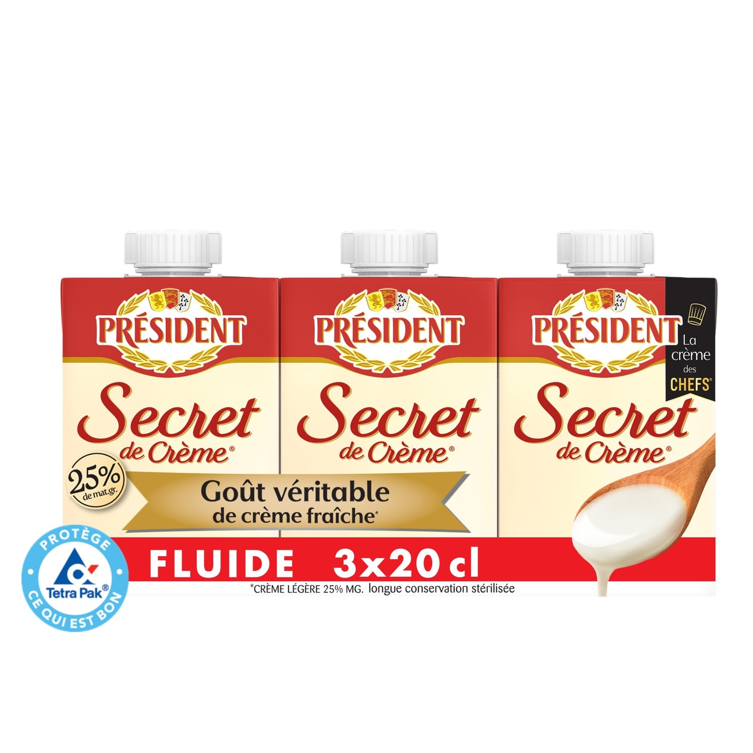 Crème UHT fluide Secret de Crème 25% MG PRESIDENT 