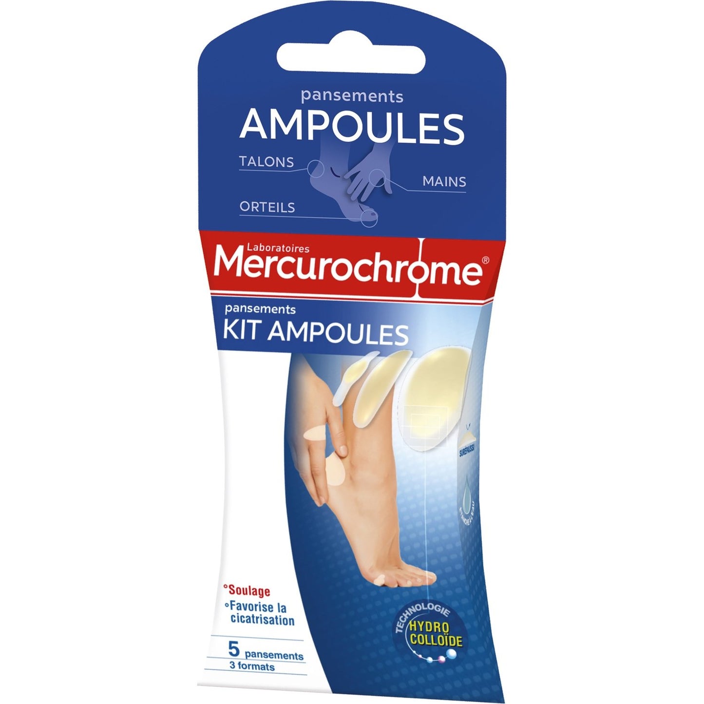 Pansements Ampoules Hydrocolloïde Soulage et Cicatrise MERCUROCHROME la boîte de 5 pansements