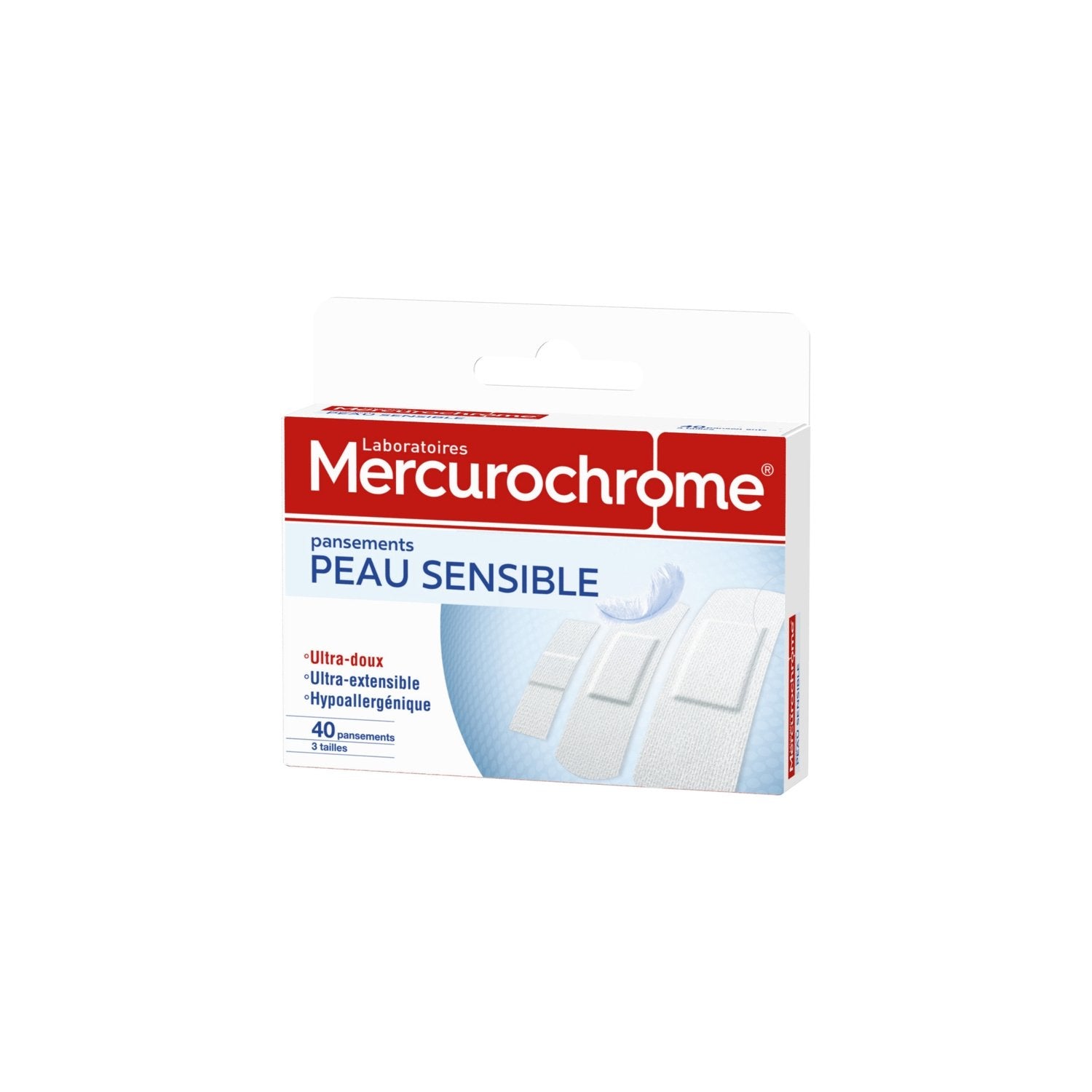 Pansements Peau Sensible Doux Extensible Hypoallergénique MERCUROCHROME la boite de 40