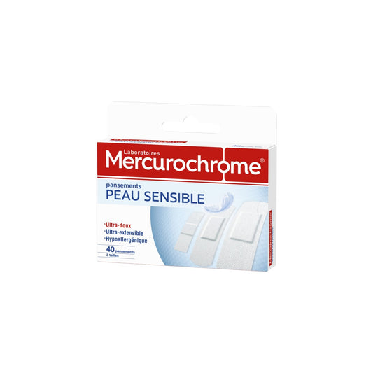 Pansements Peau Sensible Doux Extensible Hypoallergénique MERCUROCHROME la boite de 40