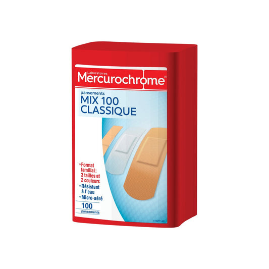 Pansements Multi Formats Résistant à l'Eau Micro-Aéré MERCUROCHROME la boite de 100