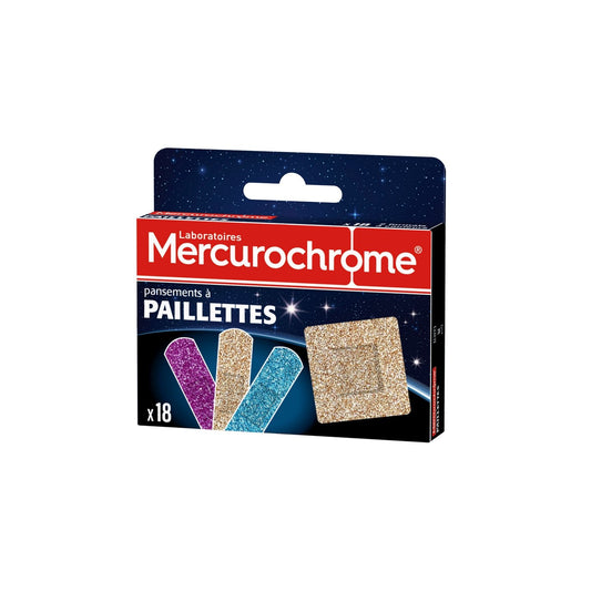 Pansements Paillettes Taille Standard et Genou Résistant à l'Eau MERCUROCHROME la boîte de 18 pansements