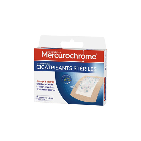 Pansements Cicatrisants Stériles Technologie Lipido Colloïde MERCUROCHROME la boîte de 6 pansements