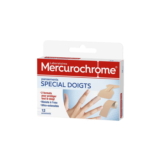Pansements Doigts Ultra-Extensible Résiste à l'Eau Micro-Aéré MERCUROCHROME la boite de 12 pansements