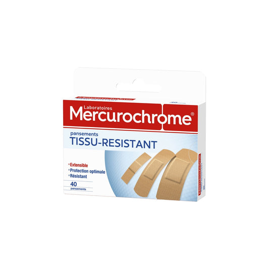 Pansements Tissu Résistant 3 Tailles Extensibles et Confortables MERCUROCHROME la boite de 40 pansements