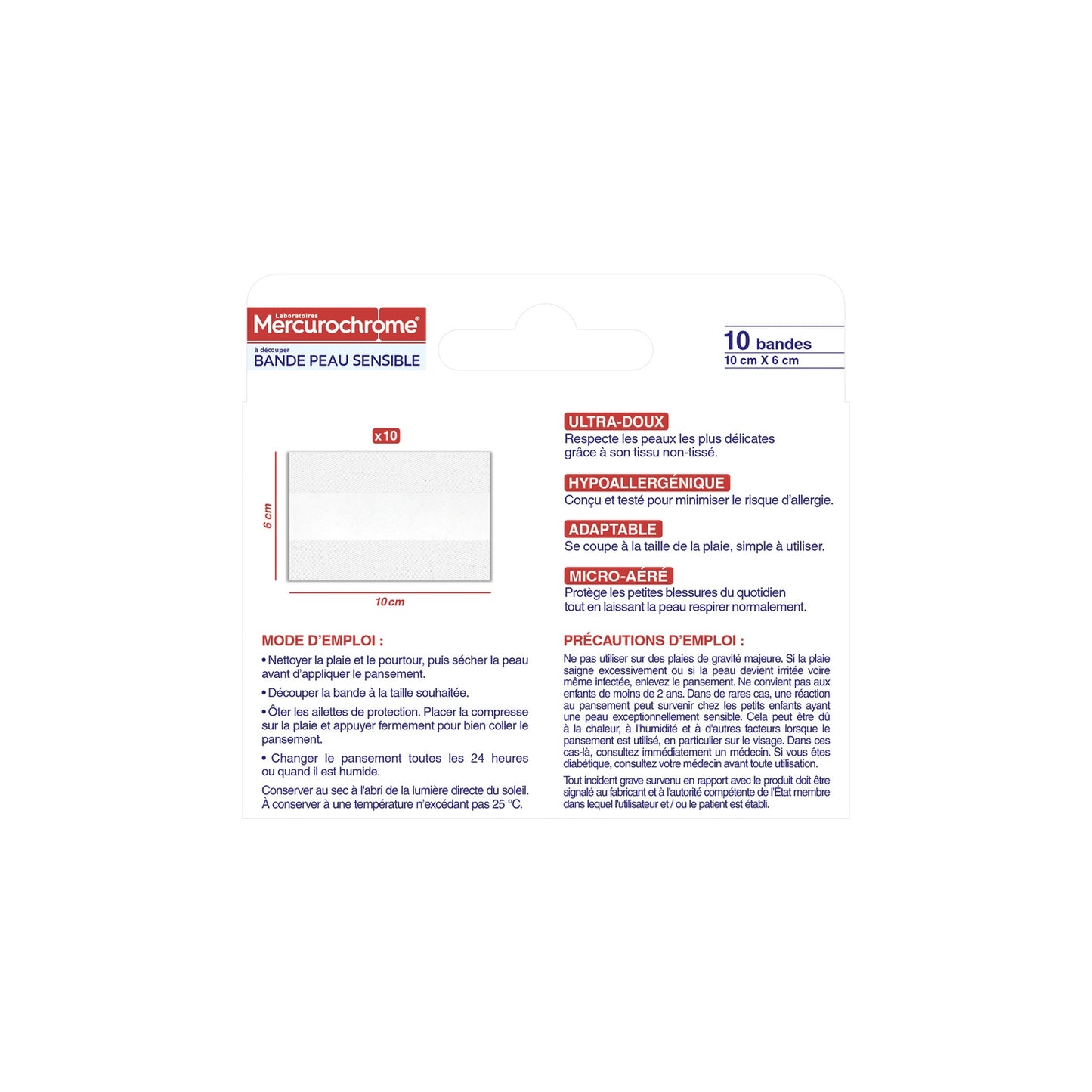 Bandes Peau Sensible Ultra Doux Hypoallergénique MERCUROCHROME