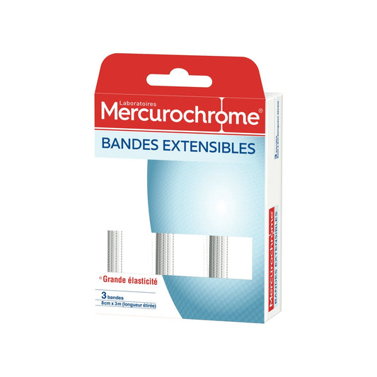 Bandes Maintien Compresse Lavable Elastique Spécial Doigts Poignets et Chevilles MERCUROCHROME la boîte de 3
