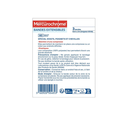 Bandes Maintien Compresse Lavable Elastique Spécial Doigts Poignets et Chevilles MERCUROCHROME
