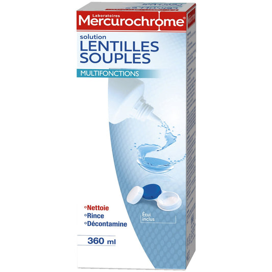 Solution Tout-En-Un Lentilles Souples Nettoyante Décontamination MERCUROCHROME le flacon de 360 ml