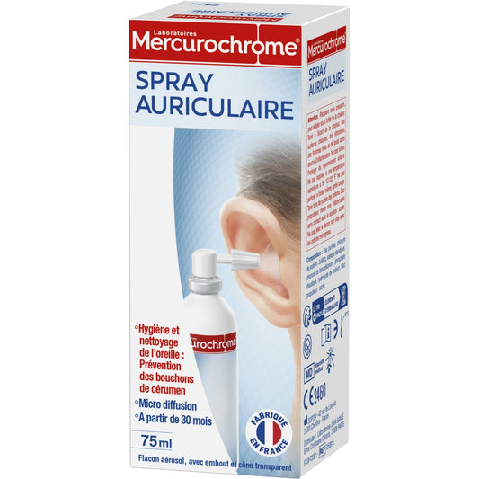 Désinfectant Spray Auriculaire Facilite l'Élimination du Cérumen MERCUROCHROME le spray de 75mL