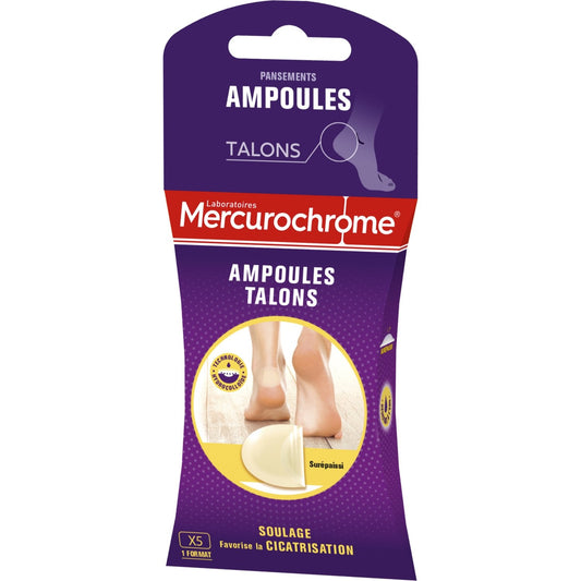 Pansements Ampoules Grand Format Hydrocolloïde Soulage la Douleur et Facilite la Cicatrisation MERCUROCHROME la boite de 5