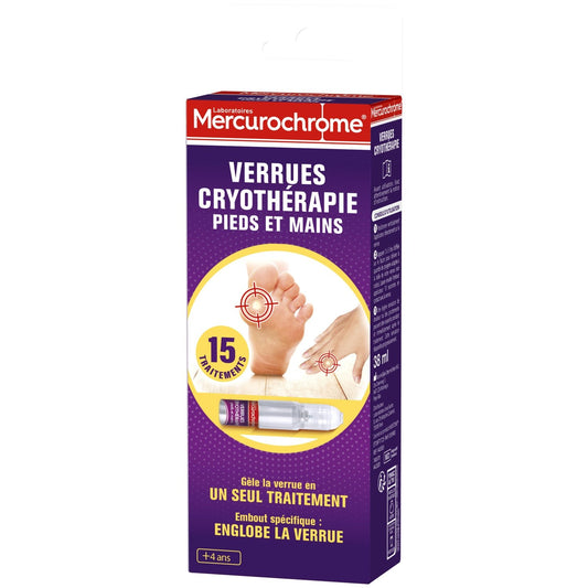 Traitement Verrues Résistantes Mains et Pieds Cryothérapie MERCUROCHROME l'applicateur de 38 ml