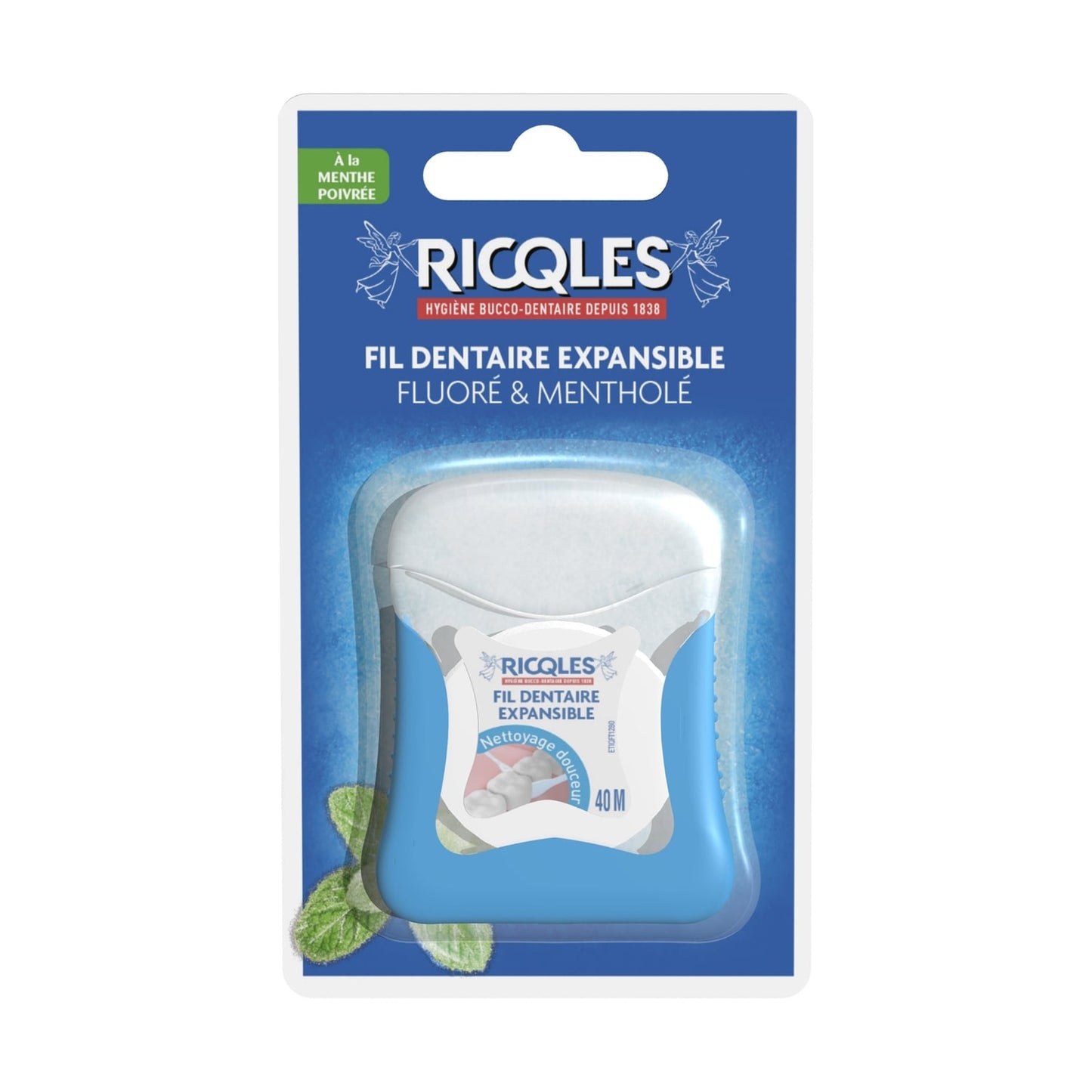 Fil dentaire Expansible Fluoré Mentholé Ciré Nettoyage Douceur Dents Sensibles RICQLES 