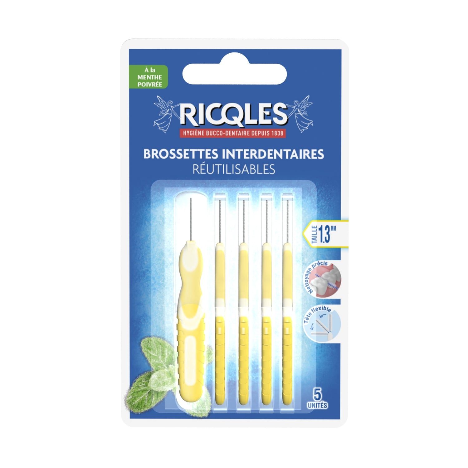 Brossettes Interdentaires Réutilisables Taille 1.3mm Nettoyage Précis Tête Flexible RICQLES 