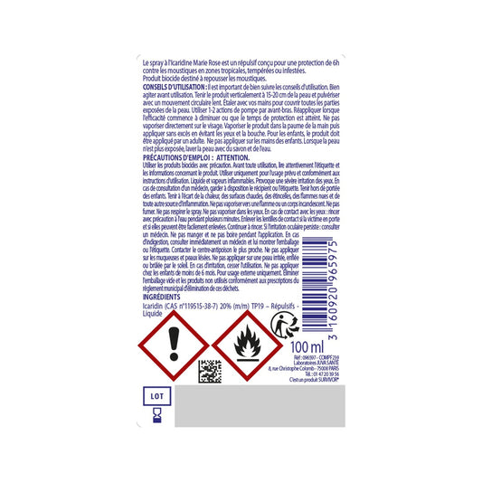 Anti-Moustiques Spray Répulsif Haute Protection Zones Tropicales Efficacité 6h MARIE ROSE