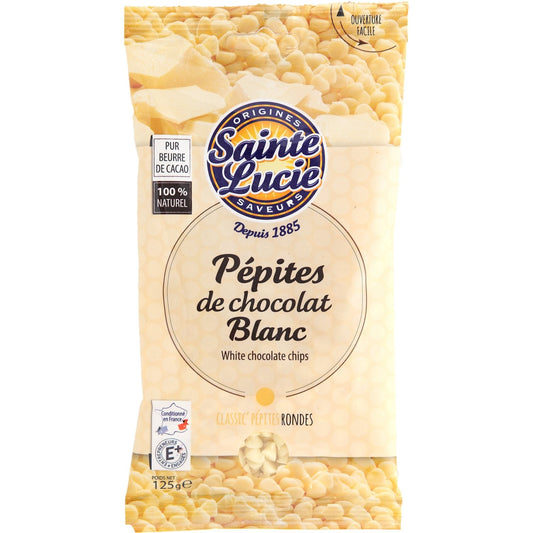Pépites de Chocolat Blanc 100% Naturel SAINTE LUCIE le paquet de 125g