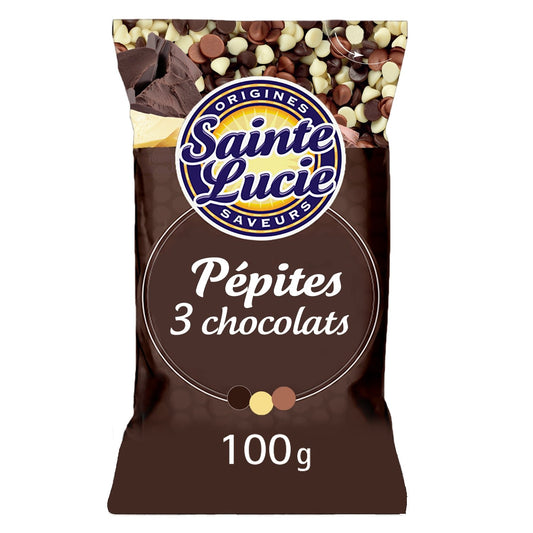 Pepites 3 Chocolats Noir, Blanc, Lait SAINTE LUCIE le paquet de 100g