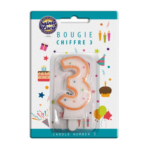 Bougie Chiffre 3 SAINTE LUCIE le paquet de 1 bougie