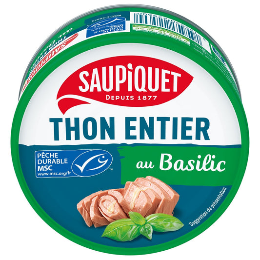 Thon Entier à l'Huile d'Olive et Basilic SAUPIQUET la boite de 120g