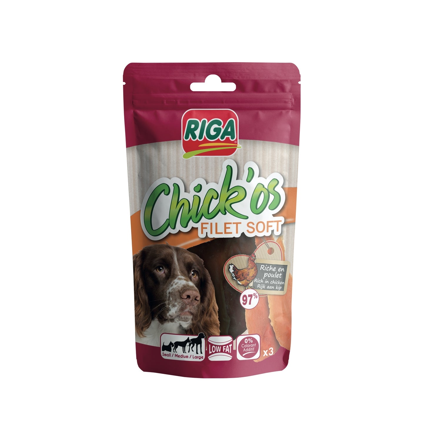 Friandises pour Chien Adulte Poulet Chick'os Filet Soft RIGA 