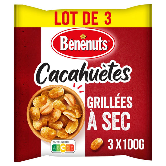 Cacahuètes Grillées à Sec BENENUTS les 3 sachets de 100g