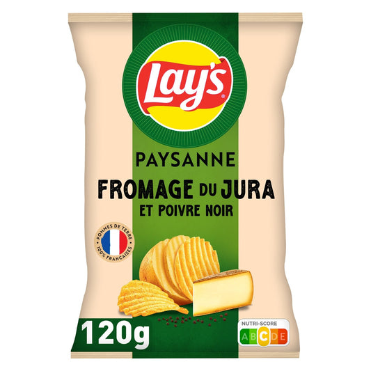 Chips Recette Paysanne Saveur Fromage du Jura et Poivre Noir LAY'S le sachet de 120g
