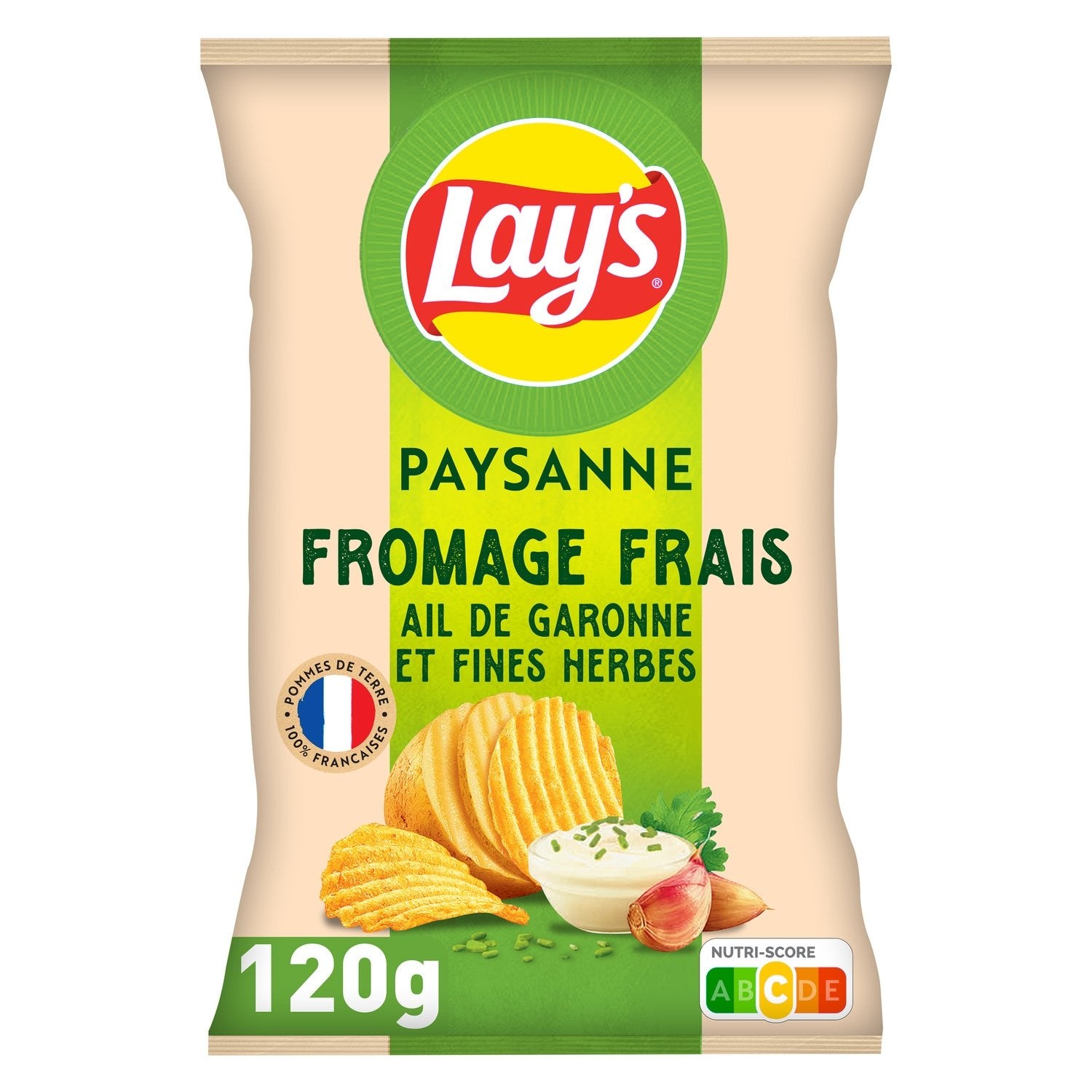 Chips Recette Paysanne Saveur Fromage Frais Ail de Garonne et Fines Herbes LAY'S le sachet de 120g