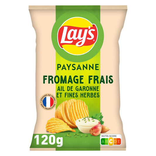 Chips Recette Paysanne Saveur Fromage Frais Ail de Garonne et Fines Herbes LAY'S le sachet de 120g