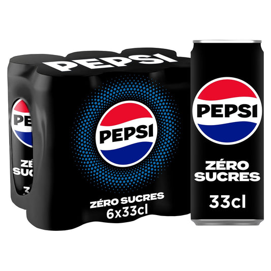 Soda au Cola Zéro Sucres PEPSI le pack de 6 canettes de 33cL