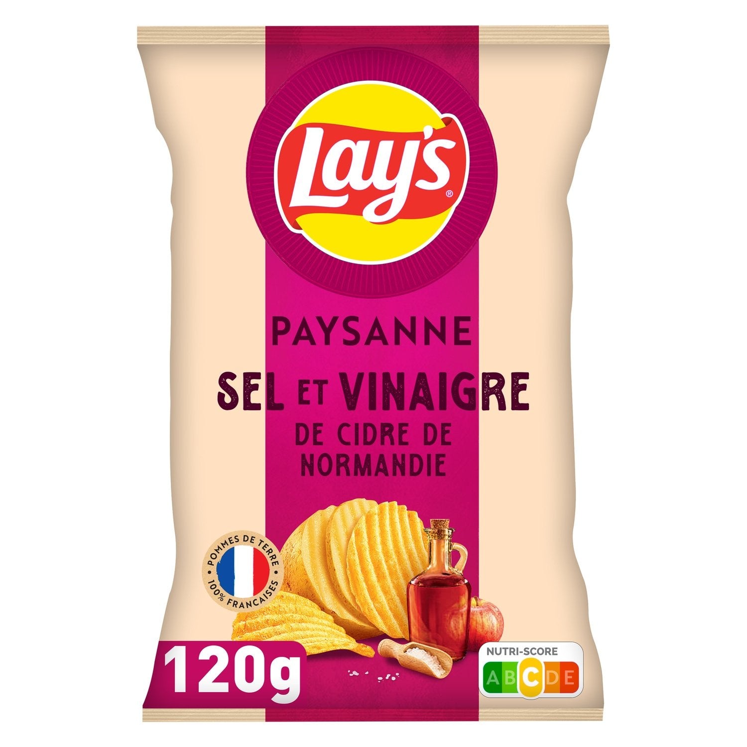 Chips Recette Paysanne Saveur Sel et Vinaigre de Cidre de Normandie LAY'S le sachet de 120g