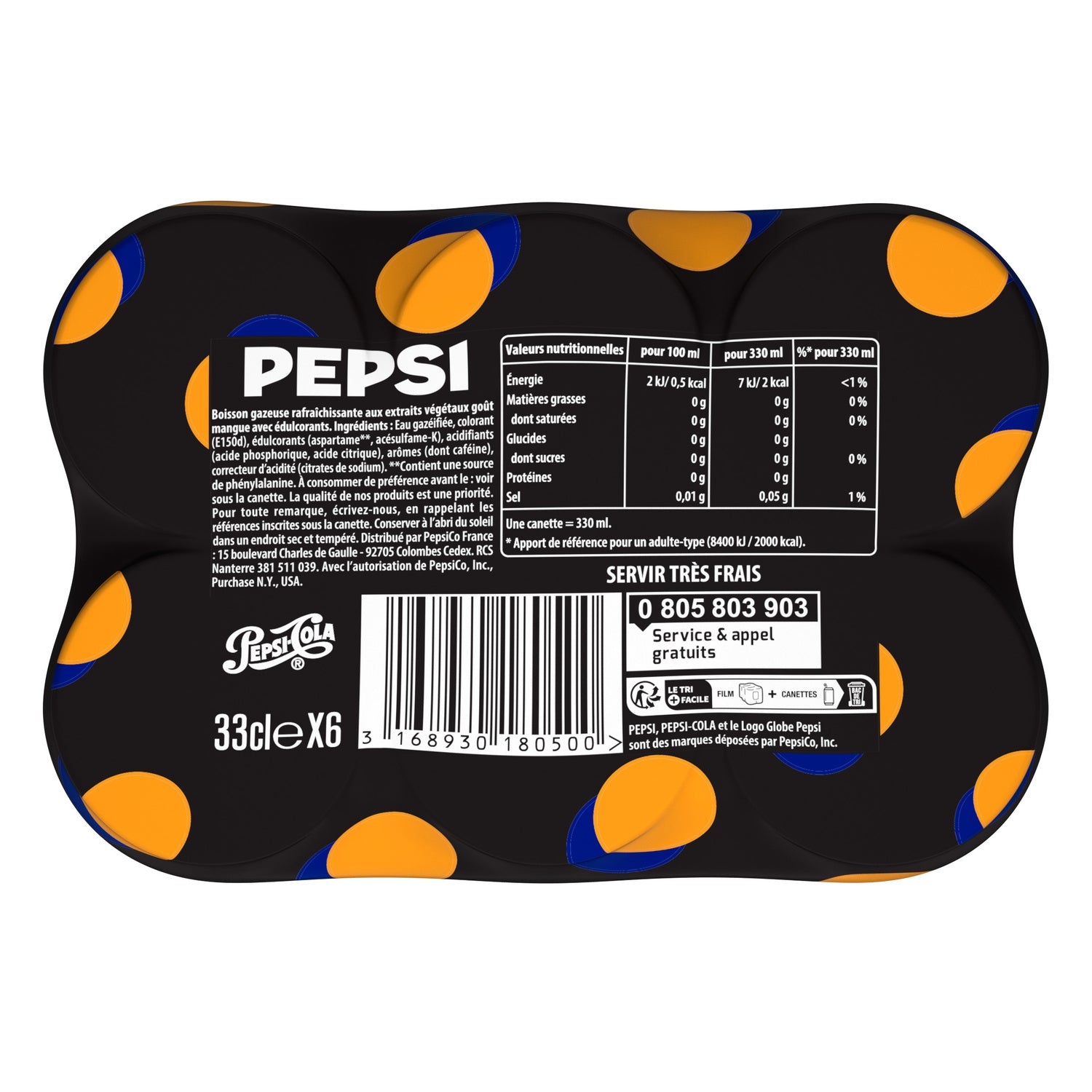 Soda au Cola Sans Sucres Saveur Mangue PEPSI 