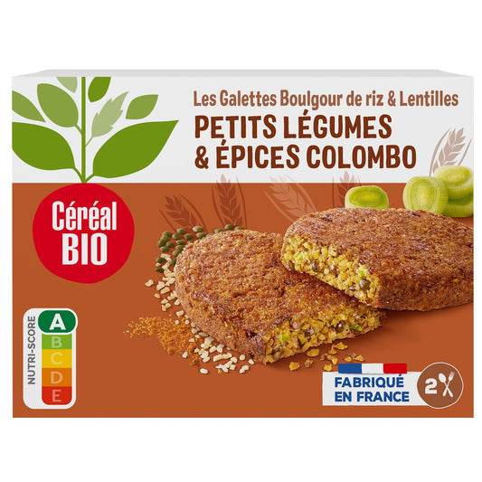 Galettes Boulgour de Riz, Lentilles Petits Légumes et Épices Colombo Bio CEREAL BIO les 2 galettes de 100g