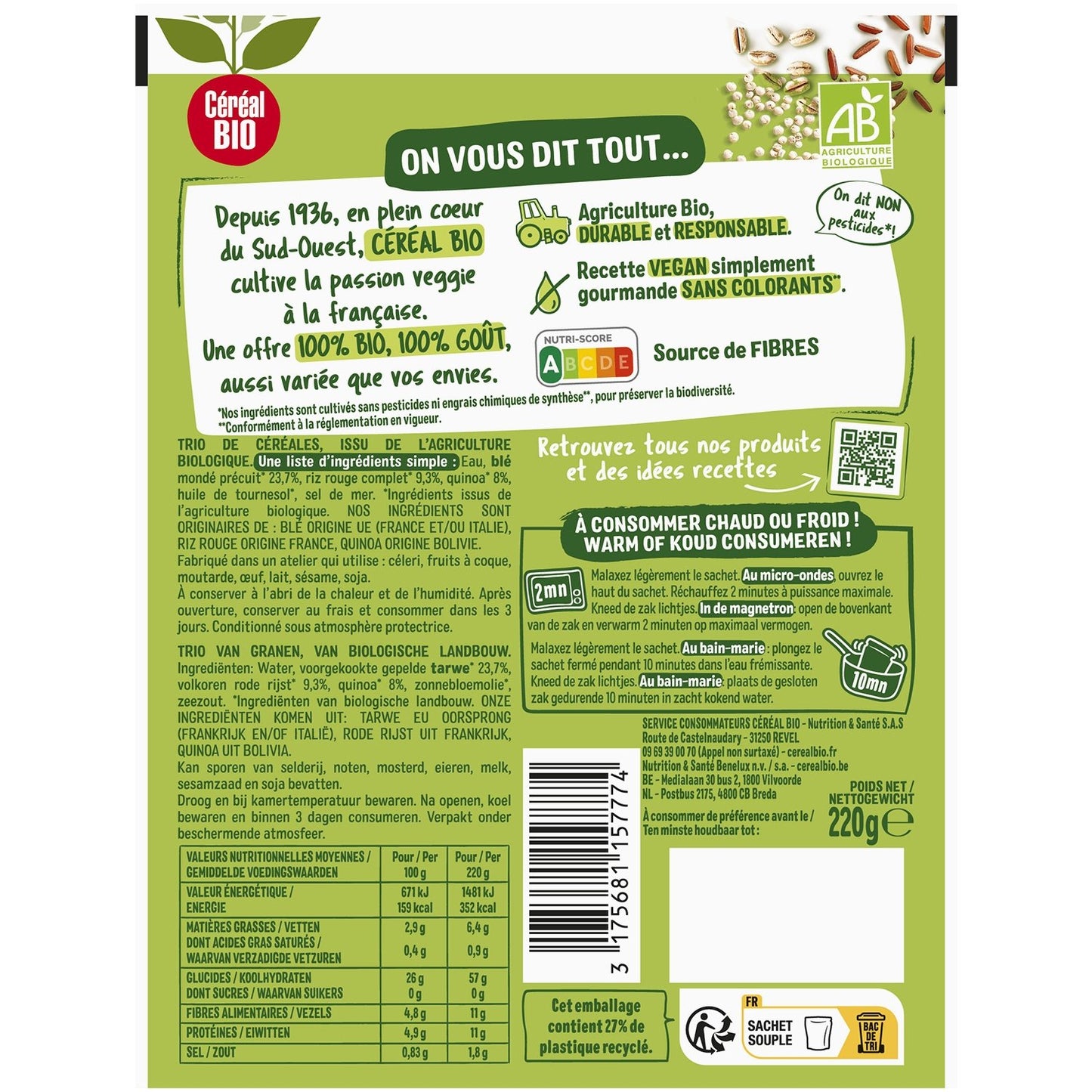 Blé Micro-Ondes Riz Rouge & Quinoa Bio CEREAL BIO