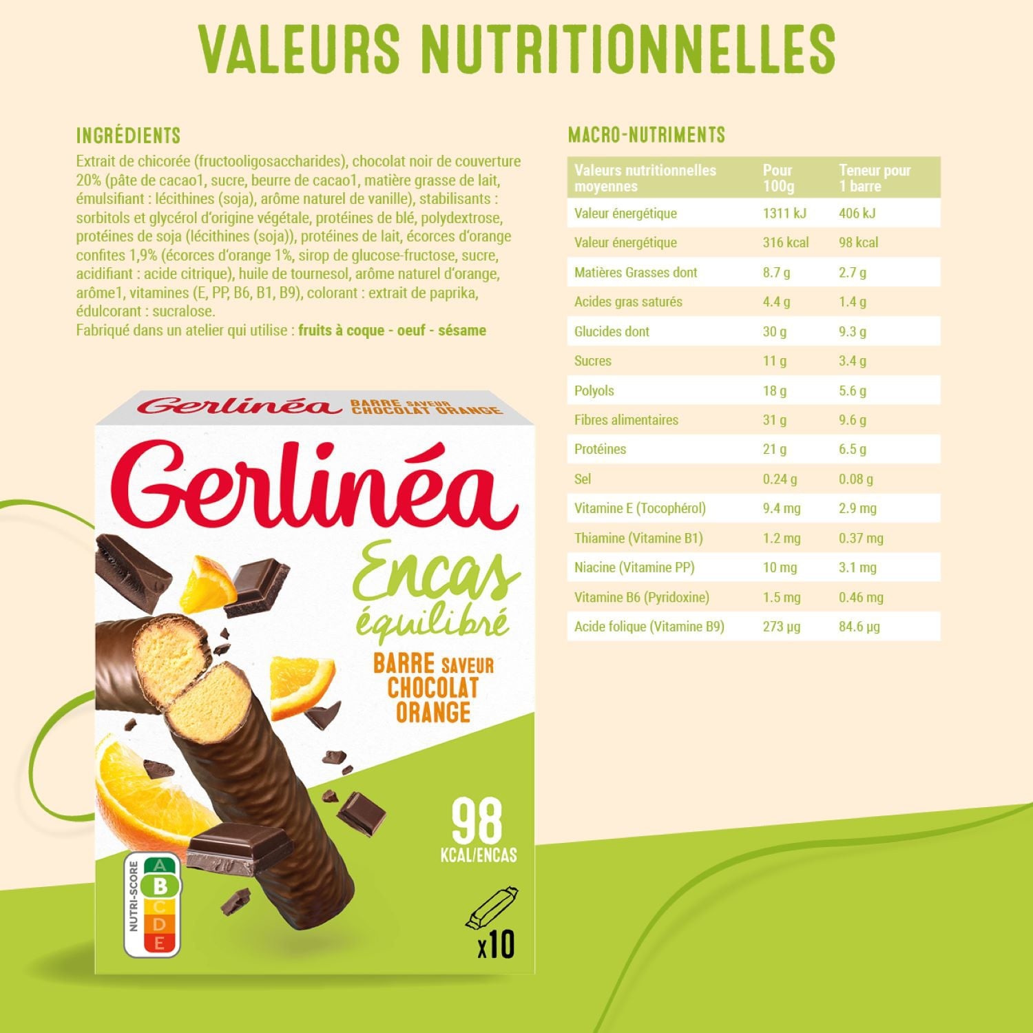 Barre encas chocolat orange GERLINEA 