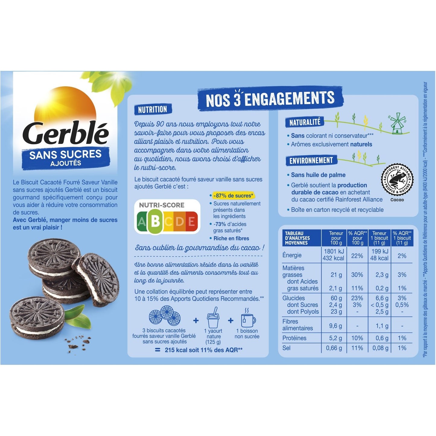 Biscuit Cacao Vanille Sans Sucres Ajoutés GERBLE