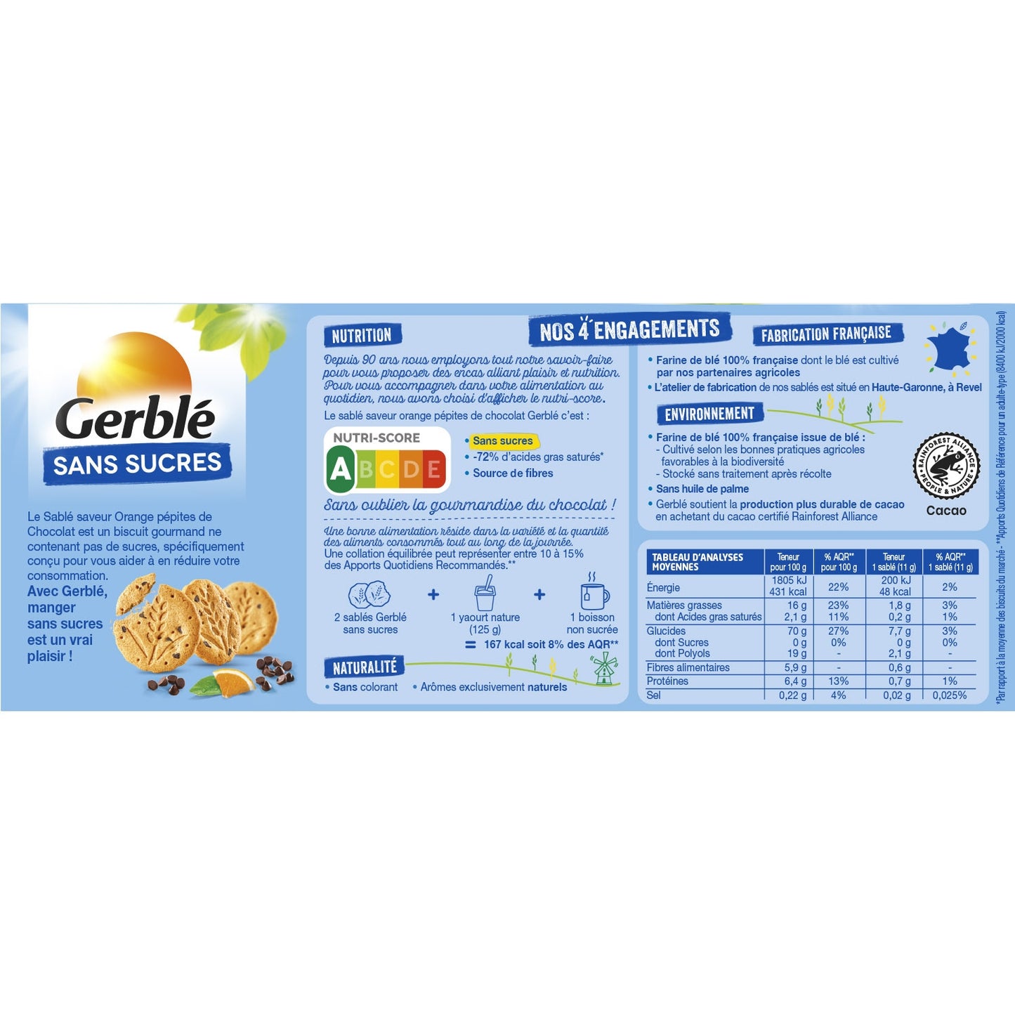 Biscuit Orange Pépites Chocolat Sans Sucres GERBLE