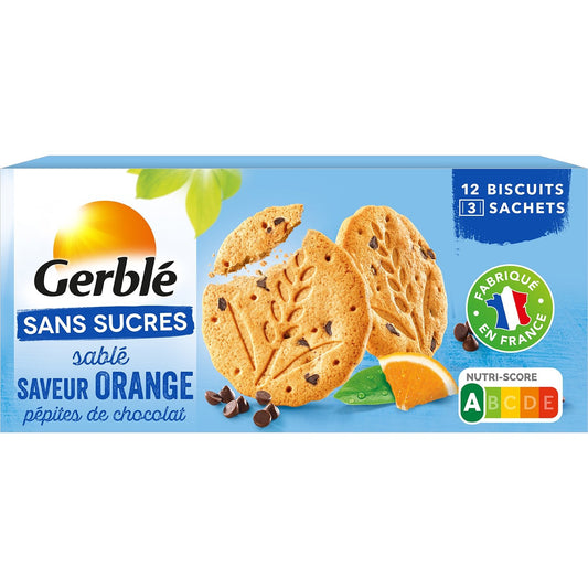 Biscuit Orange Pépites Chocolat Sans Sucres GERBLE la boite de 132 g