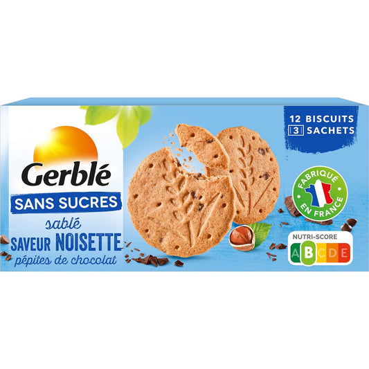 Biscuit Sablé Noisette Pépites Chocolat Sans Sucres GERBLE la boite de 132 g