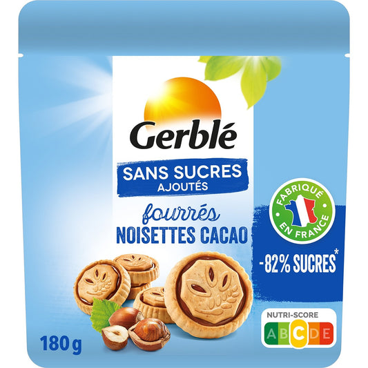 Biscuits Noisettes Cacao Sans Sucres Ajoutés GERBLE la boite de 180 g