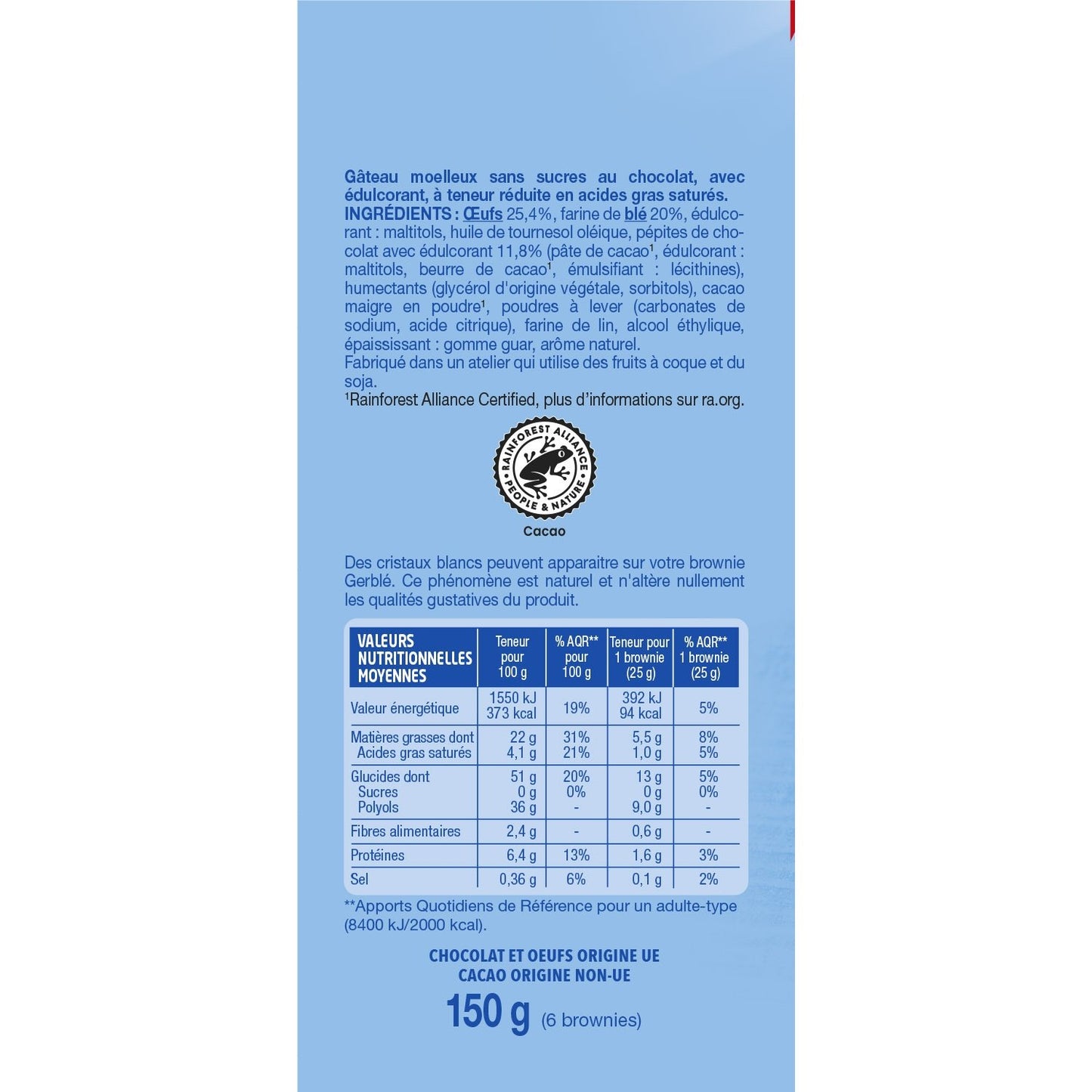 Brownie Sans Sucres GERBLE