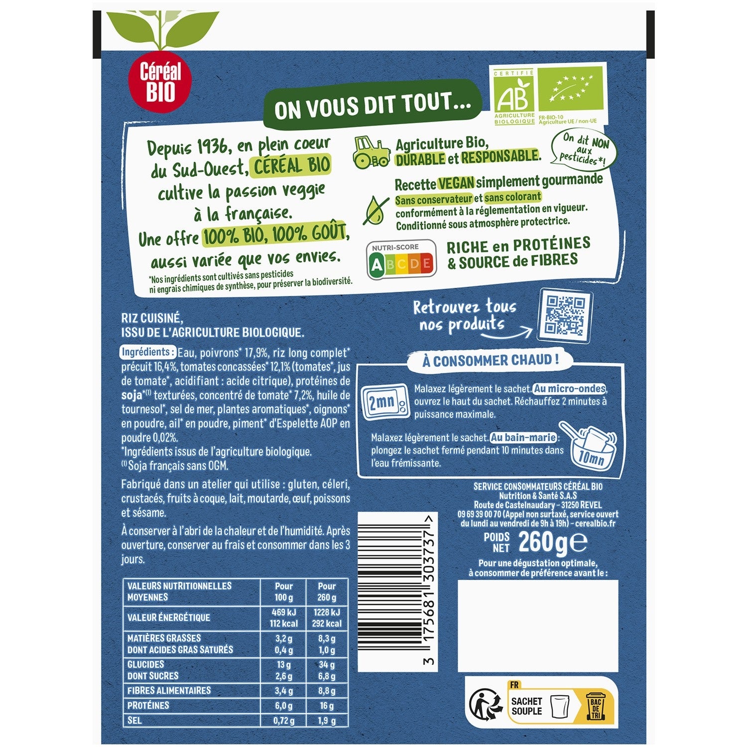 Riz basquaise végétarien repas express CEREAL BIO 