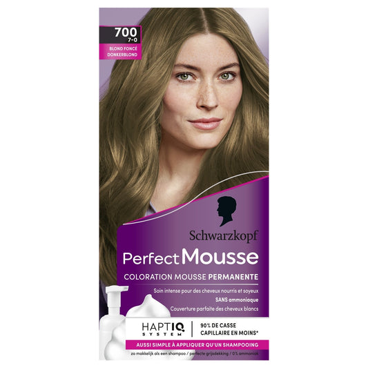 Coloration Permanente 700 Blond Foncé Sans Ammoniaque Mousse Perfect Mousse SCHWARZKOPF la boite de coloration
