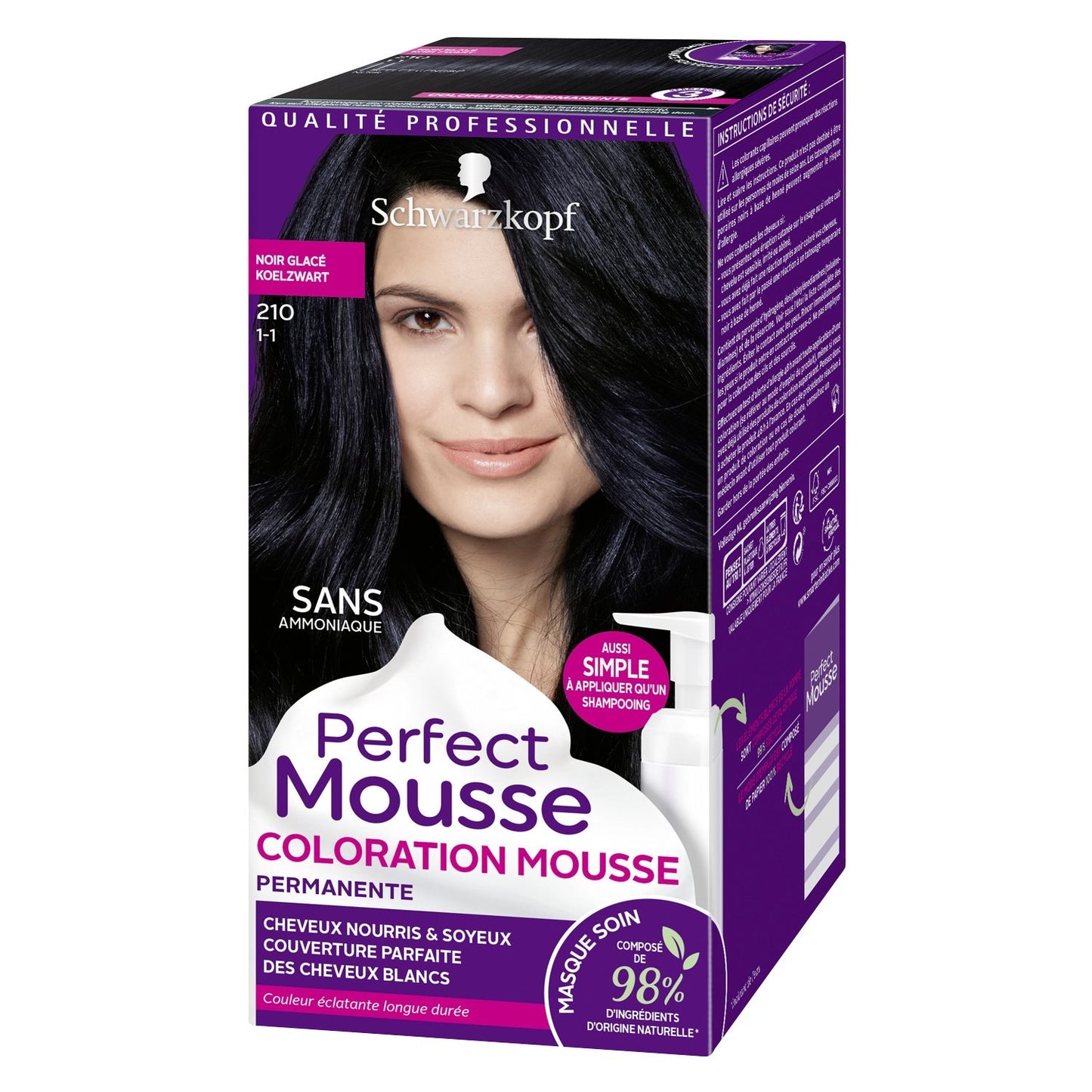 Coloration Permanente 210 Noir Glacé SCHWARZKOPF PERFECT MOUSSE